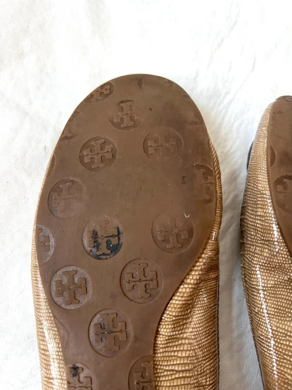 Tory Burch ballet flats womens 9 tan brown leather lizard print slip on shoes